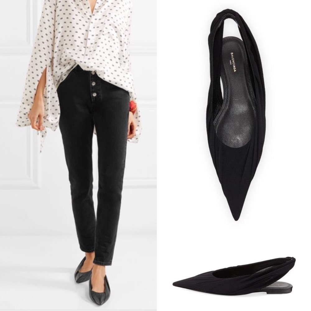SOLD Balenciaga Knife Georgette Slingback Flats - Picture 1 of 6